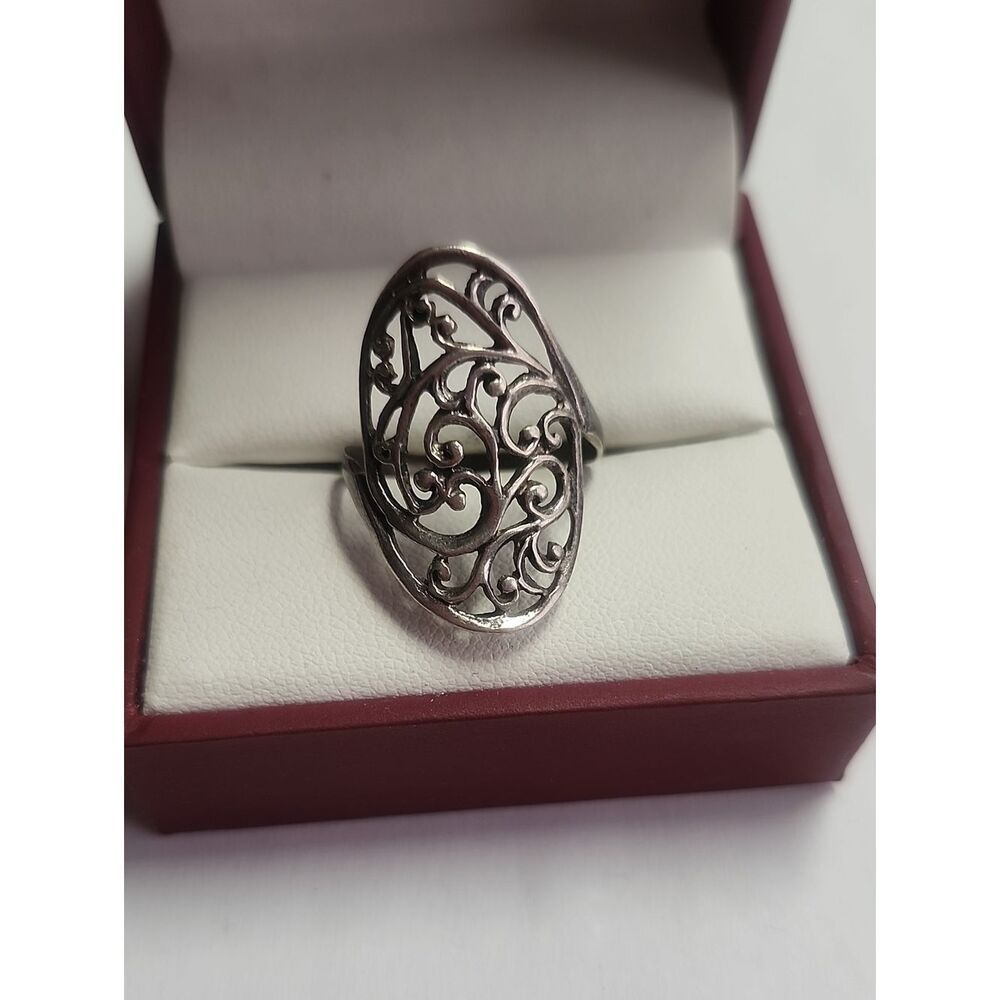 Sterling Silver Filigree Oval Statement Ring - Women's Jewelry Size 10.25